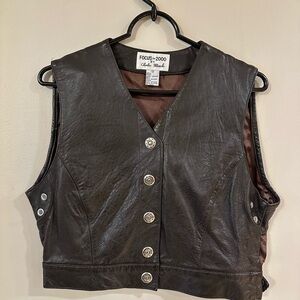 Vintage Focus 2000 by Charles Glueck Brown Lamb Leather Vest Size 10